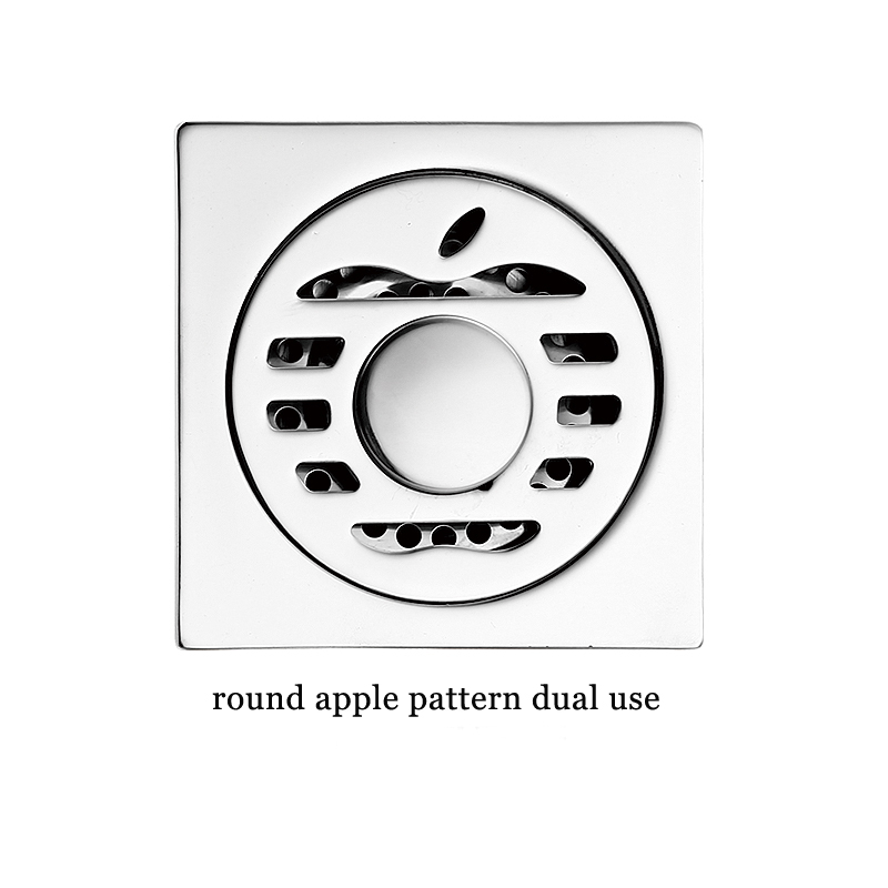 Mainit na parisukat 6mm makapal 4 Pulgada 201 Hindi kinakalawang na asero Round Apple Pattern Banyo Shower Tanso Anti amoy Floor Drain na may Bayonet —XINZHIJIA / XUNJIA