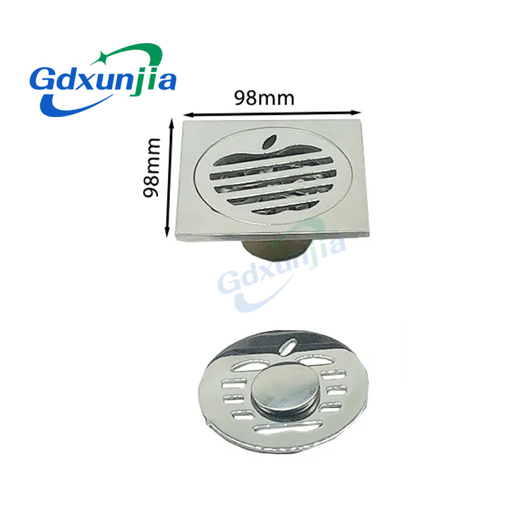 Mainit na parisukat 6mm makapal 4 Pulgada 201 Hindi kinakalawang na asero Round Apple Pattern Banyo Shower Tanso Anti amoy Floor Drain na may Bayonet —XINZHIJIA / XUNJIA