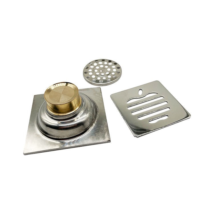 ғафсӣ мураббаъ 6 мм 4 дюйм 201 Намунаи аз пӯлоди зангногир дар ванна дренажии ошёнаи душ бо бӯи мис, ки худаш мӯҳр дорад