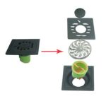 الجملة المزدوجة 6 مللي متر سميكة 4 بوصة مربعة سوداء 201 حمام من الفولاذ المقاوم للصدأ دش استنزاف بلاستيكي مستقيم مضاد للرائحة