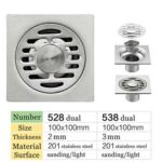 方形10*10cm 2mm厚 201 不銹鋼浴室淋浴接發器過濾器地漏帶加長連接管
